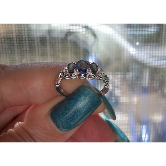 925 STERLING SILVER Simulated Mystic Rainbow Topaz CZ Ring - Picture 9 of 16